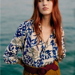 NWT Sezane x Inoui Editions Ann shirt in paradise blue FR34/US2